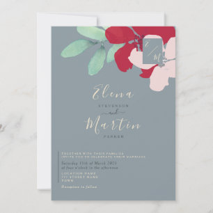 Wildblumen Burgund & Staubblaue Hochzeit Einladung