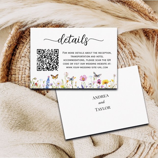 Wildblumen Butterfliegen QR-Code Hochzeitdetails Begleitkarte (Von Creator hochgeladen)