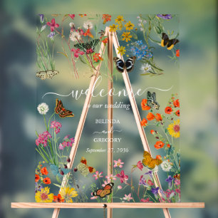 Wildblumen Butterflies Begrüßungszeichen Acrylschild