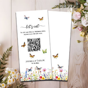 Wildblumen Butterflies Eleganter QR-Code Hochzeit Menükarte