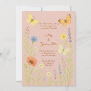 Wildblumen & Butterflies Wasserfarben-Hochzeit Einladung