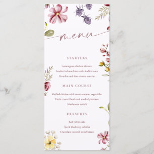 Wildblumen Calligraphy Floral Menu Card Menükarte