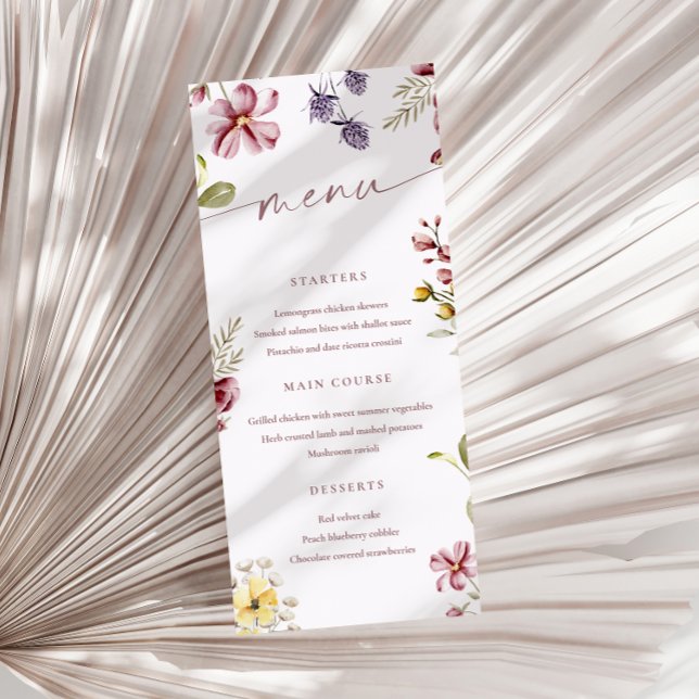 Wildblumen Calligraphy Floral Menu Card Menükarte (Von Creator hochgeladen)