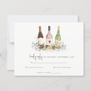 Wildblumen Cheers Weinflaschen Hochzeitsempfang RSVP Karte