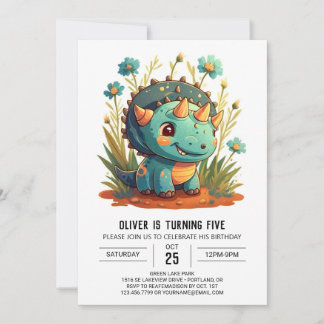 Wildblumen Chic Dinosaur Boy Geburtstag Einladung