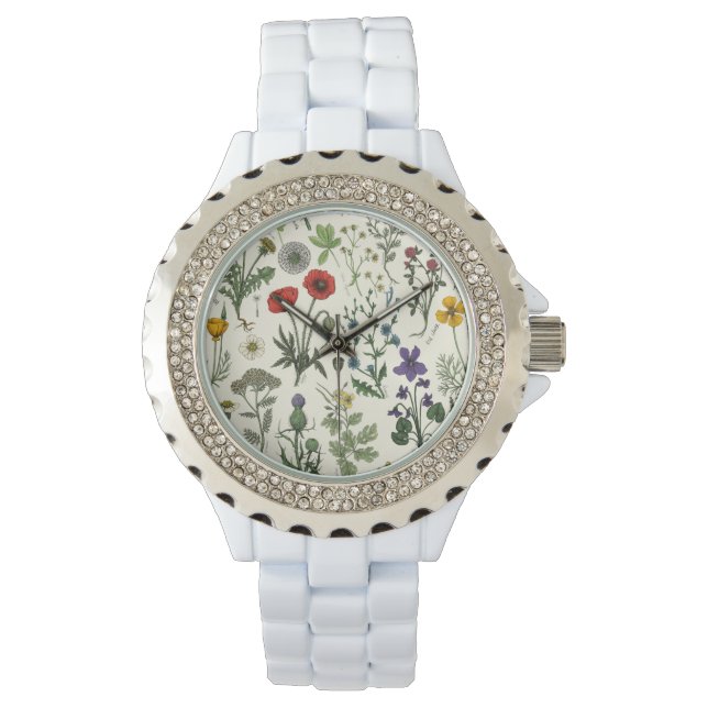 Wildblumen-Collage Armbanduhr (Vorderseite)