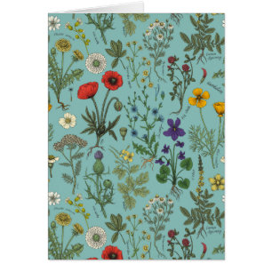 Wildblumen-Collage auf Blau
