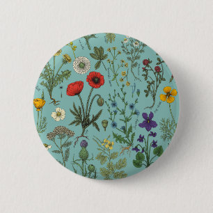 Wildblumen-Collage auf Blau Button