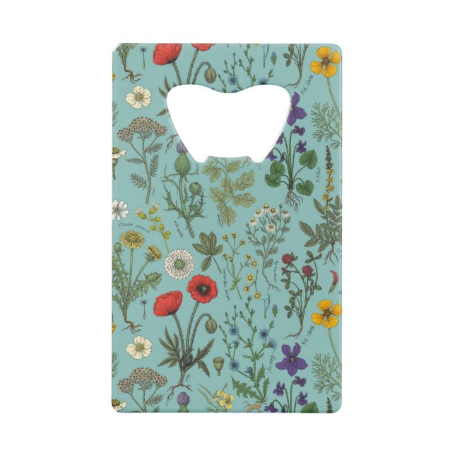 Wildblumen-Collage auf Blau Geldbeutel Flaschenöffner (Vorderseite)