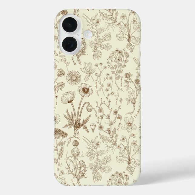 Wildblumen-Collage/ beige und sepia Case-Mate iPhone Hülle (Rückseite)