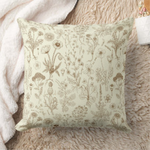 Wildblumen-Collage/ beige und sepia Kissen