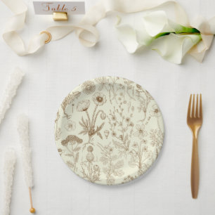 Wildblumen-Collage/ beige und sepia Pappteller