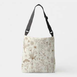 Wildblumen-Collage/ beige und sepia Tragetaschen Mit Langen Trägern