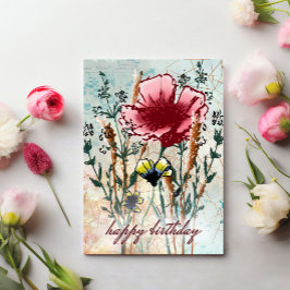 Wildblumen-Collage — Botanische Geburtstagskarte Karte