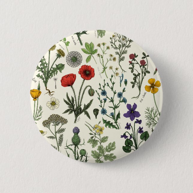 Wildblumen-Collage Button (Vorderseite)