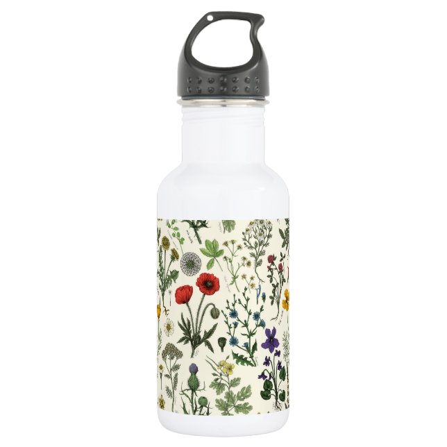 Wildblumen-Collage Edelstahlflasche (Vorderseite)