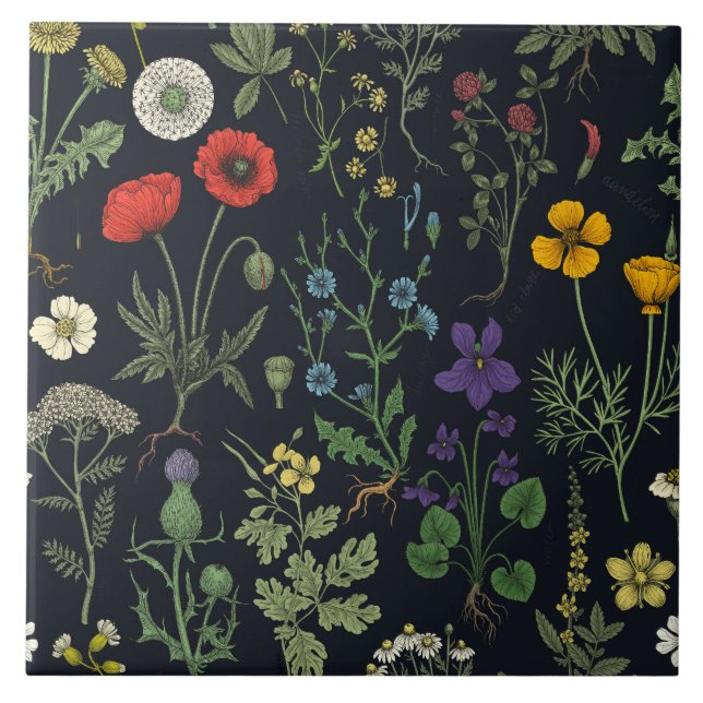 Wildblumen-Collage Fliese (Vorderseite)