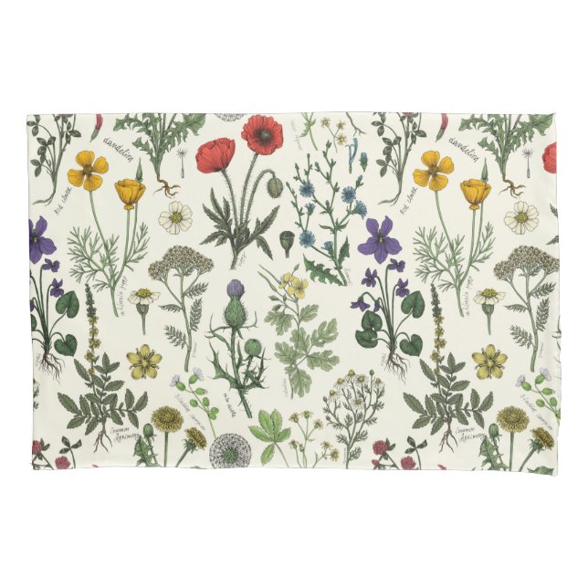 Wildblumen-Collage Kissenbezug (Vorderseite-Links)