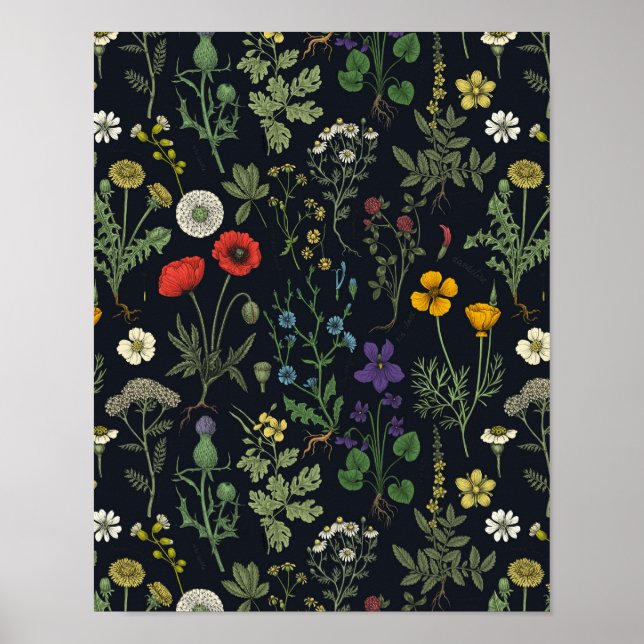 Wildblumen-Collage Poster (Vorne)