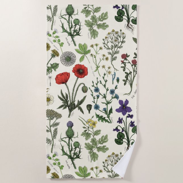 Wildblumen-Collage Strandtuch (Vorderseite)