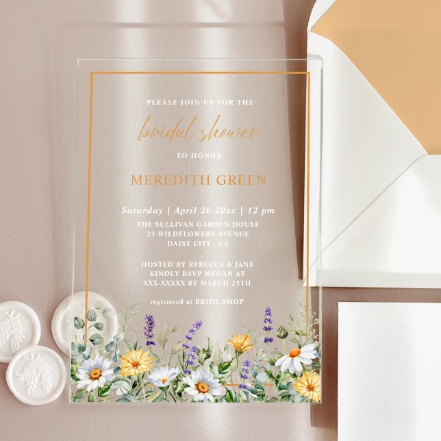 Wildblumen Daisy Lavender Botanisches Brautparty Acryleinladungen (Von Creator hochgeladen)