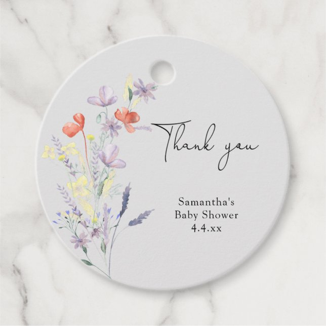 Wildblumen danke Babydusche Geschenkanhänger (Vorderseite)