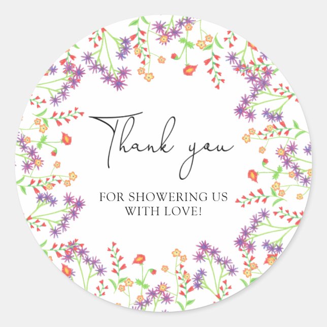 Wildblumen danke runder aufkleber (Vorderseite)