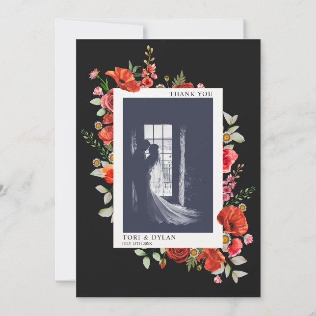 Wildblumen Dark Wedding Foto Dankeskarte (Vorderseite)