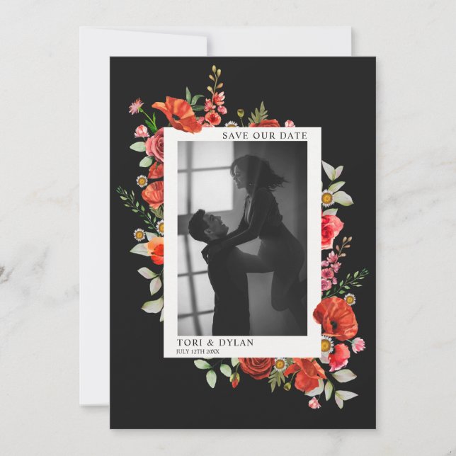 Wildblumen Dark Wedding Foto Save the Date (Vorderseite)