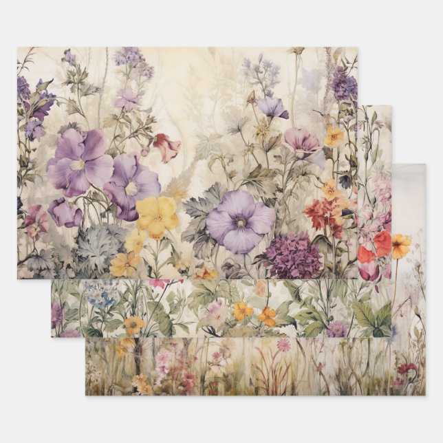 WILDBLUMEN DEKORATIVE PAPIERSET GESCHENKPAPIER SET (Set)
