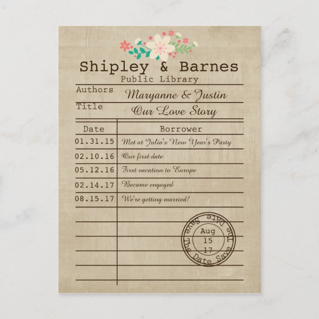 Wildblumen der Vintagen Bibliothekskarte Save the  Ankündigungspostkarte (Vorderseite)
