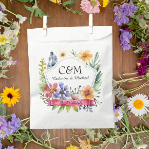 Wildblumen des Aquarellgartens Hochzeitmongram Geschenktütchen