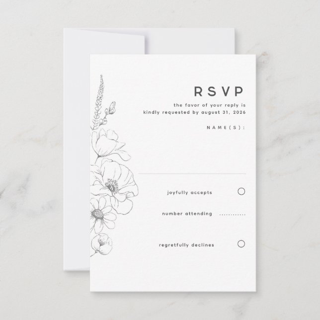 Wildblumen, die Elegant Minimal Wedding RSVP Zeich (Vorderseite)