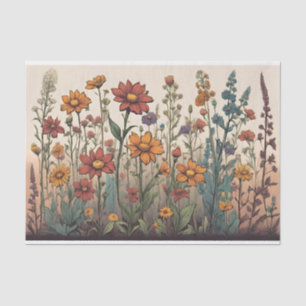 Wildblumen, die in der Felddarstellung wachsen Seidenpapier