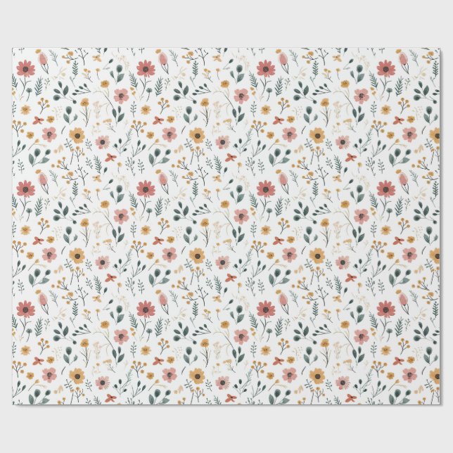Wildblumen-Doodle Geschenkpapier (Flach)
