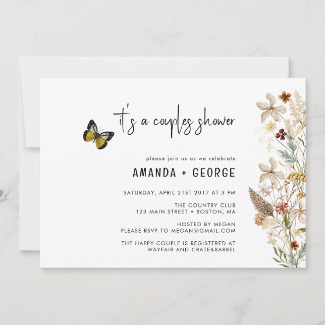 Wildblumen Doppelduschschmuck Einladung (Vorderseite)