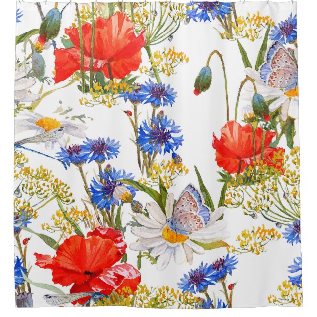 Wildblumen: Dunkelblau, wasserfarblos Duschvorhang (Vorderseite)