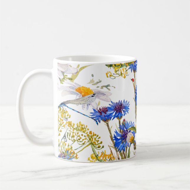 Wildblumen: Dunkelblau, wasserfarblos Kaffeetasse (Links)