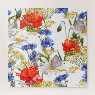 Wildblumen: Dunkelblau, wasserfarblos Puzzle