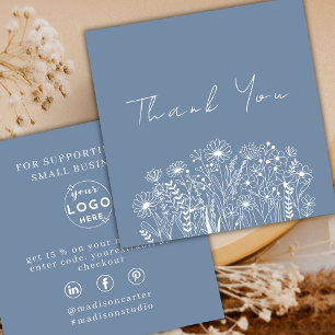 Wildblumen Dusty Blue Boho Bestellung Danke Quadratische Visitenkarte