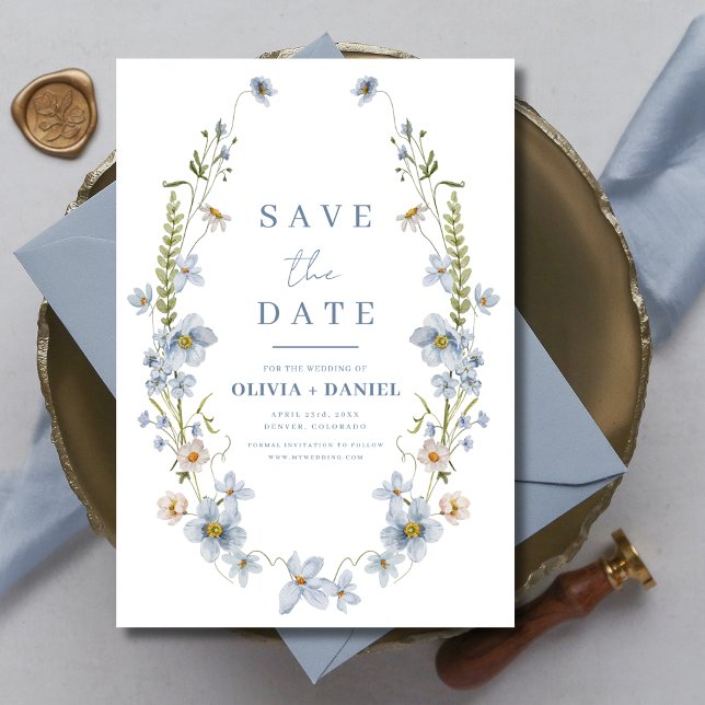 Wildblumen Dusty Blue Boho Save the Date (Von Creator hochgeladen)