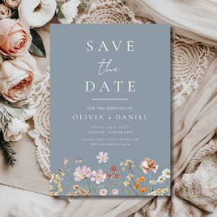 Wildblumen Dusty Blue Boho Save-the-Date-Karte Save The Date