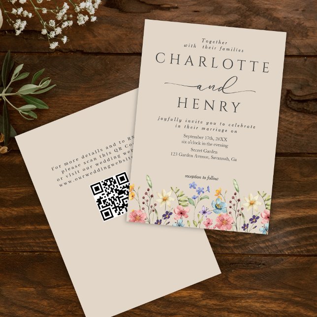 Wildblumen Einfache QR Code Garden Hochzeit Einladung (Von Creator hochgeladen)