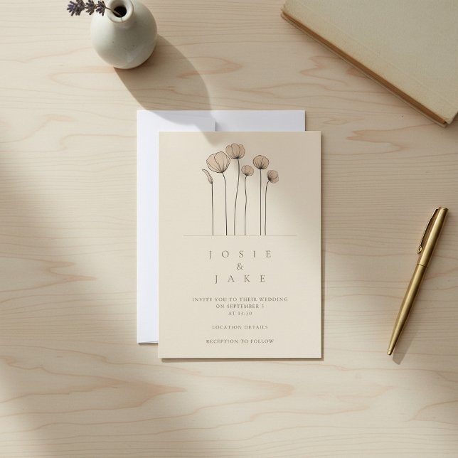 Wildblumen Einladungen von Mute Tones (WIldflowers simple Wedding Invitation Muted Tones.)