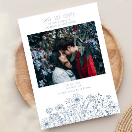 Wildblumen Elegant Boho Dusty Blue Foto Hochzeit Save The Date