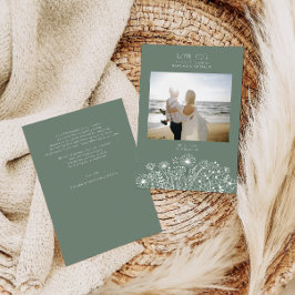 Wildblumen Elegant Boho Sage Green Foto Hochzeit Dankeskarte