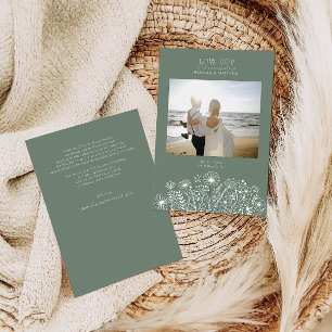 Wildblumen Elegant Boho Sage Green Foto Hochzeit Dankeskarte