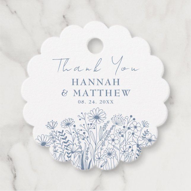 Wildblumen Elegant Dusty Blue Wedding Geschenkanhänger (Vorderseite)
