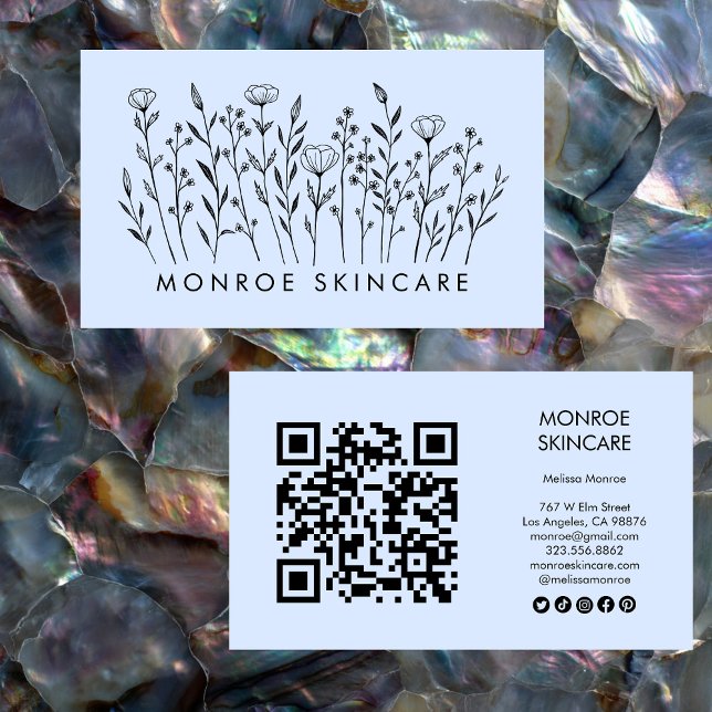 Wildblumen Elegante Linie Art QR Code Soziale Symb Visitenkarte (Wildflowers Elegant Line Art QR Code Social Icons Business Card
)