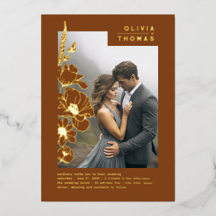 Wildblumen Elegante Terracotta Hochzeit Foto Folieneinladung